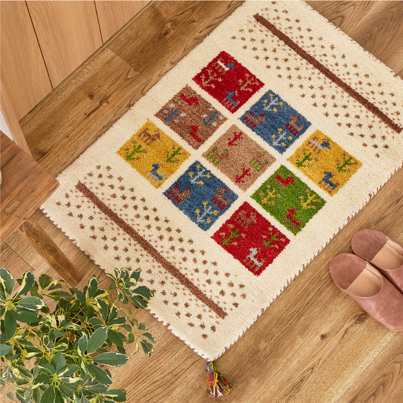 [3サイズ] ギャッベ ウールマット 玄関マット タッセル付き Dシリーズ