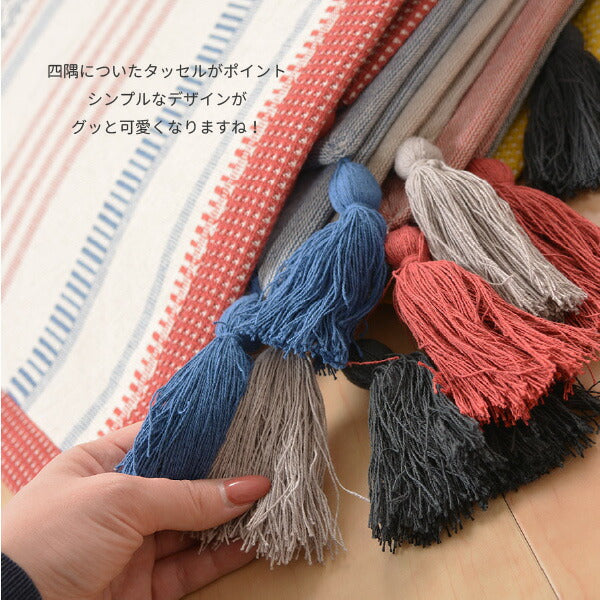 洗濯機で洗えるマット 約50×80cm【フサ付き】テラ クラック インド綿