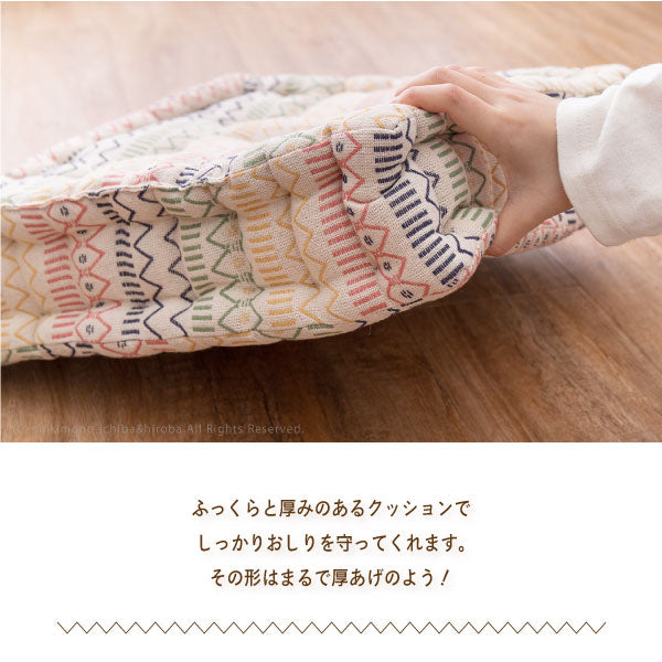 インド綿 クッキークッション ハシーナ 約42×42×10cm 綿100％ コットン100％ 立体座布団 持ち手付き かわいい シンプル プレゼント アウトドア お出かけ座布団 おしゃれキャンプ 萩原 秋冬用 涼しい