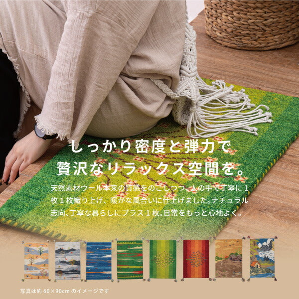 玄関マット ギャッベマット GABBEH D-A 約45×75cm 【5柄】 ギャベ ギャッベ 羊毛 手織りマット 羊毛 屋内 おしゃれ 萩原 秋冬用