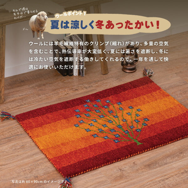 玄関マット ギャッベマット GABBEH D-A 約45×75cm 【5柄】 ギャベ ギャッベ 羊毛 手織りマット 羊毛 屋内 おしゃれ 萩原 秋冬用