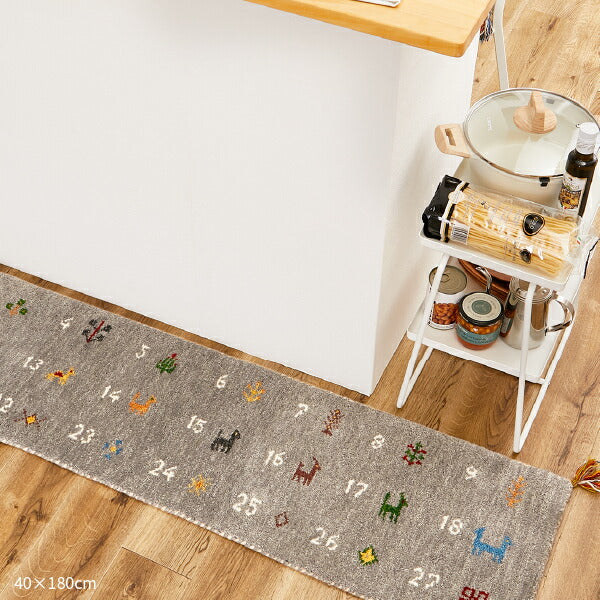 ウールギャベ手織り73×136㎝キッチンマット新品未使用 ギャッベ ラグマット 40×120cm キッチンマット 台所 ベッドサイド