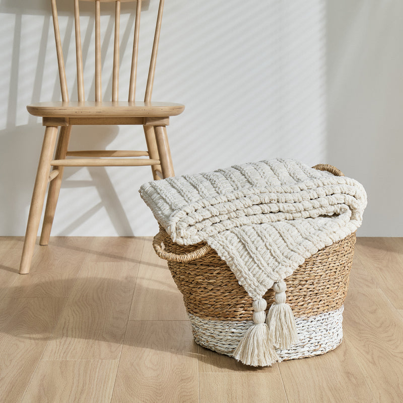 【新商品】洗える ニットブランケット クッションカバー付き タッセル付き アンネ