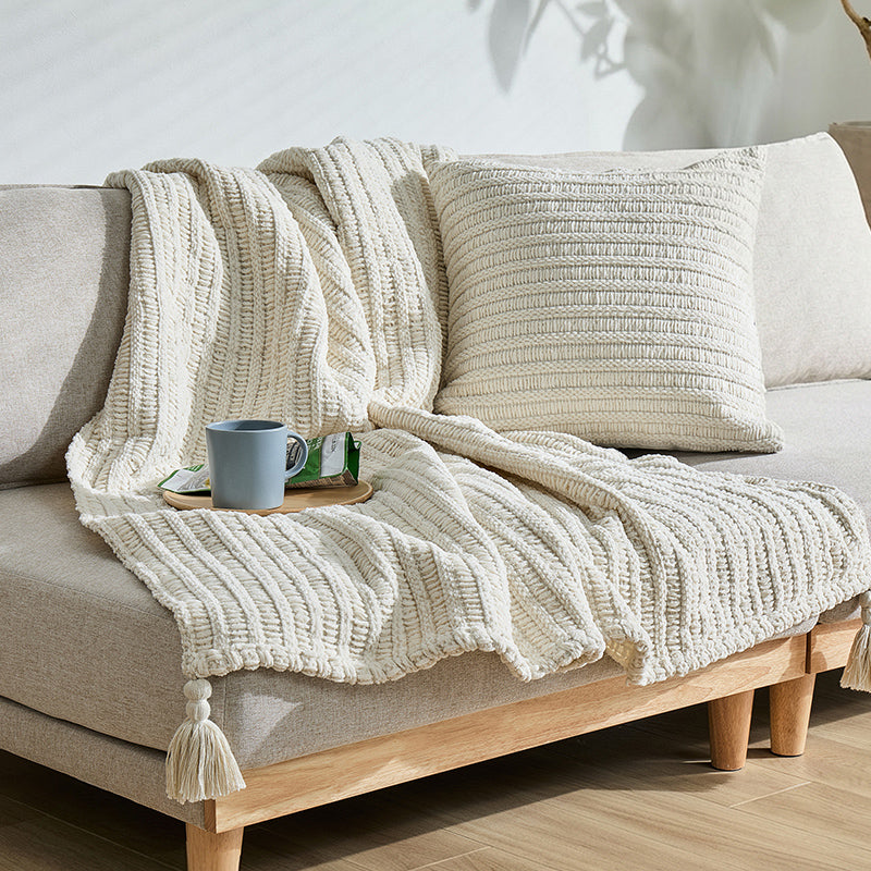 洗える ニットブランケット クッションカバー付き タッセル付き アンネ