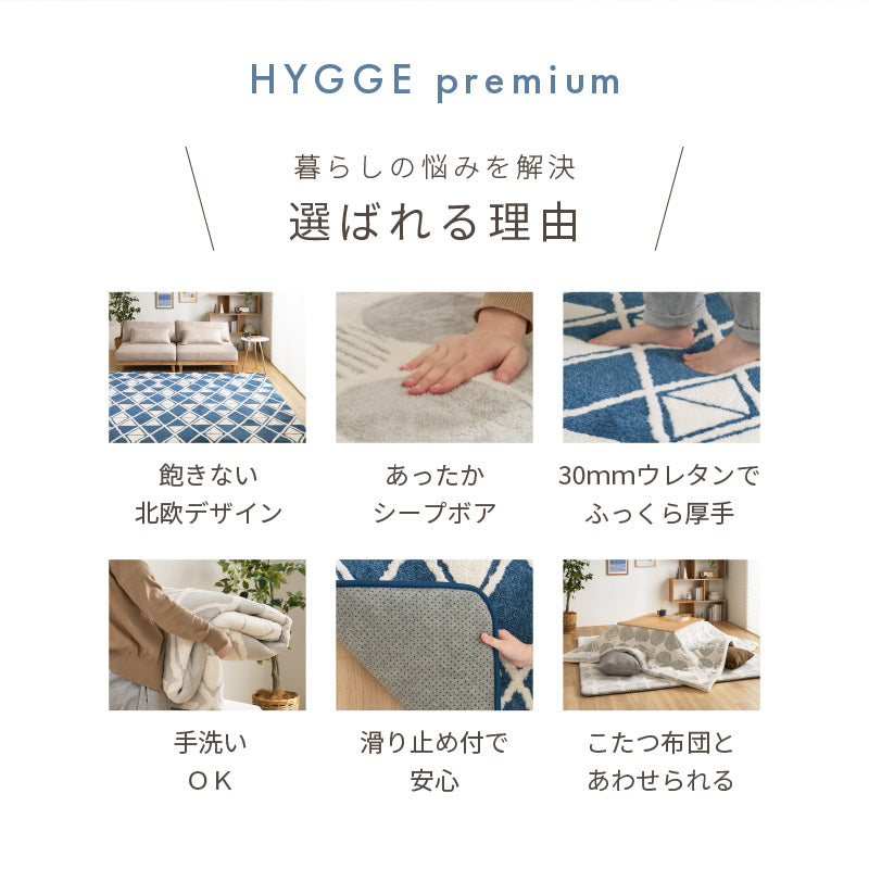 【新商品】[3サイズ] 洗える滑り止め付きラグ ふっくら厚手 北欧柄 HYGGE
