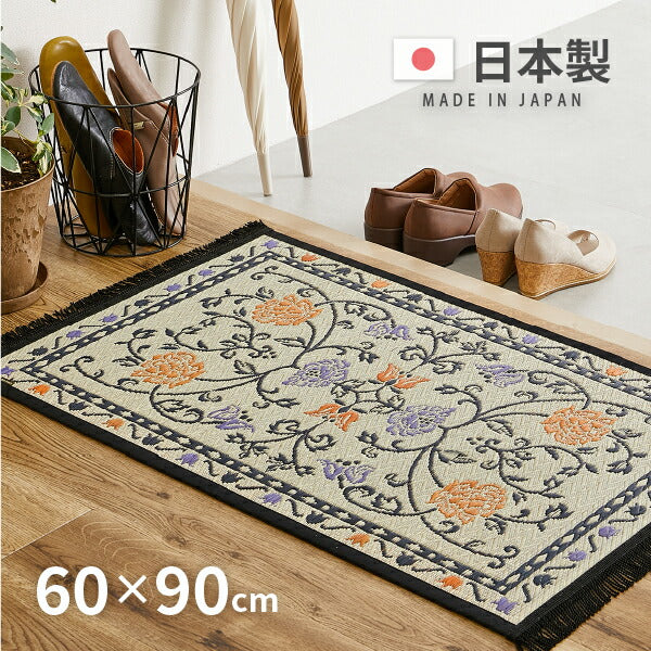 国産い草玄関マット イデア 約60×90cm 抗菌 防臭 花柄 井草 エントランスマット 日本製 イグサ いぐさ 年中 萩原 春夏秋冬 涼しい ひんやり