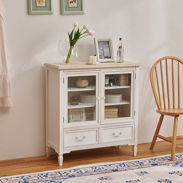 チェスト フレンチアンティーク調 ガラス扉付き 引き出し2杯 完成品