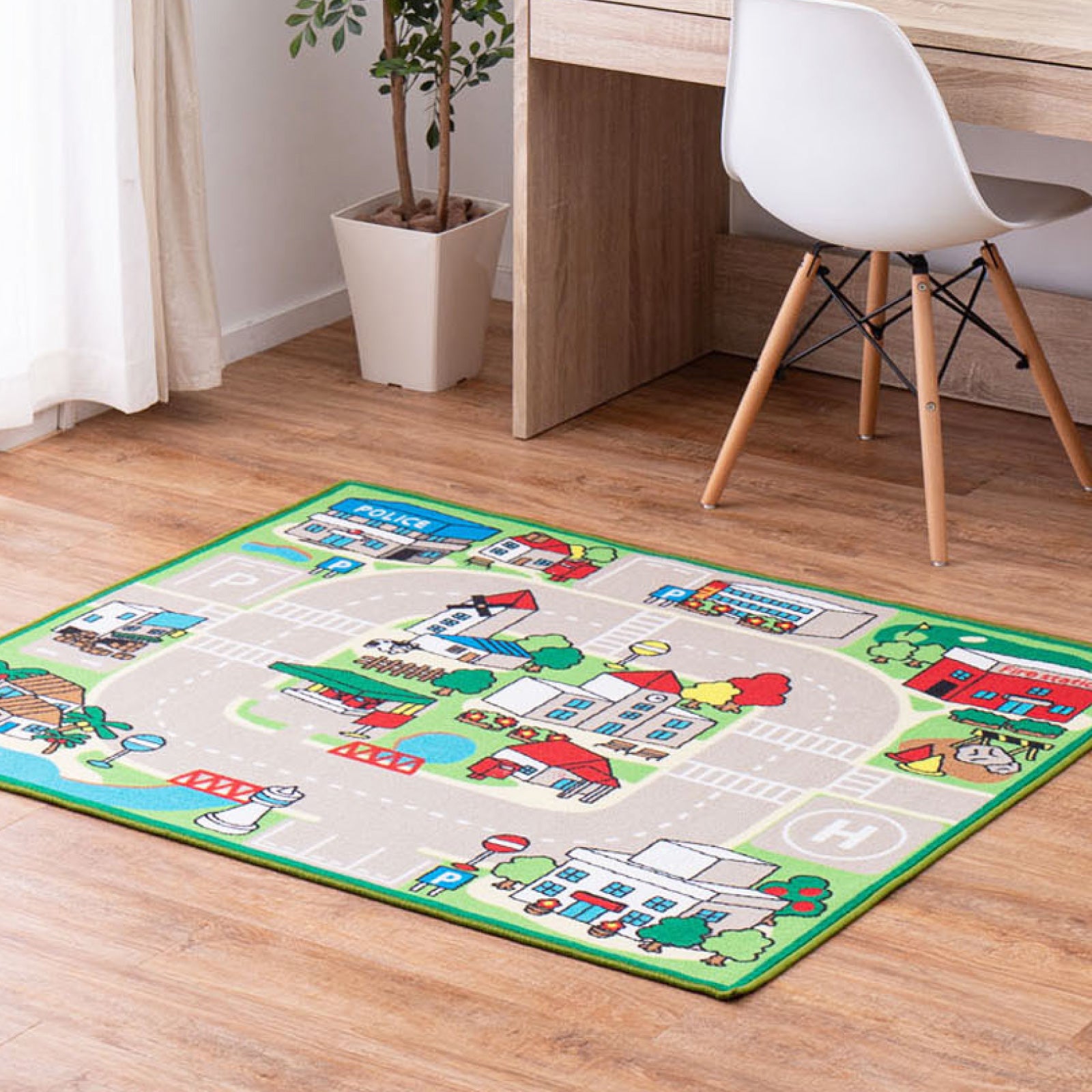 キッズラグ 車好きな子供喜ぶラグ【S】 約110×133cm【約1畳】 床暖房