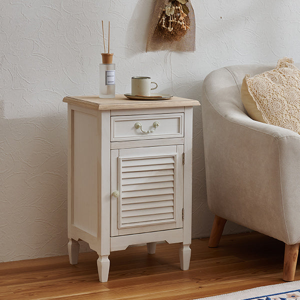 サイドテーブル 引き出し 扉収納付き フレンチアンティーク調 完成品