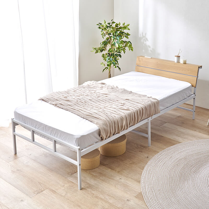 [シングル/セミダブル] 頑丈パイプベッド コンセント付き（フレーム単品orマットレスセット）