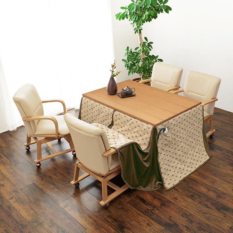 4人用ダイニングこたつ 高さ2段階調節可能 長方形 [120×80×64][セット