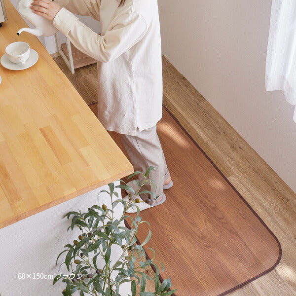 木目調フロアマット 約45×120cm マット キッチンマット 消臭 抗菌 撥水