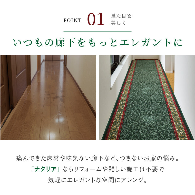 [幅67/80][長さ180/240/340/440/540/700] タフトプリント 廊下敷きマット 洗える 滑り止め付き ナタリア