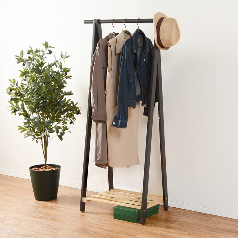 [幅80] シンプルな木製ハンガーラック 棚付き Cloth