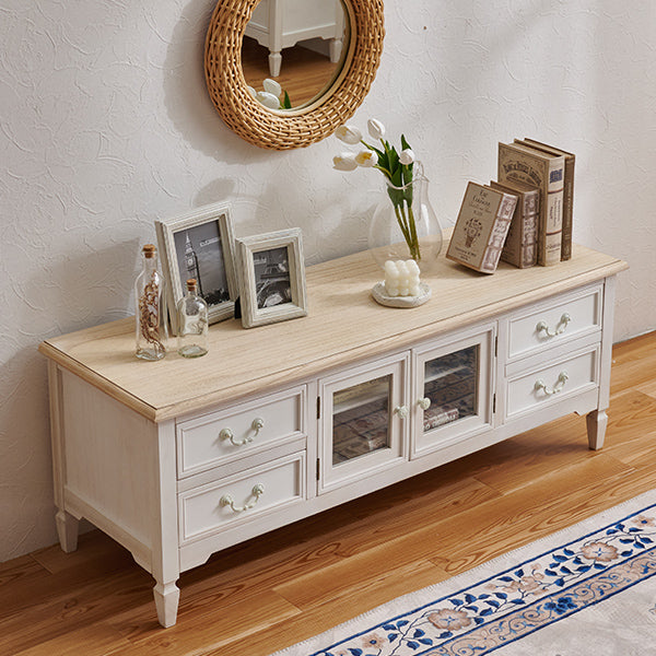 ローチェスト テレビボード フレンチアンティーク調 ガラス扉付き 完成