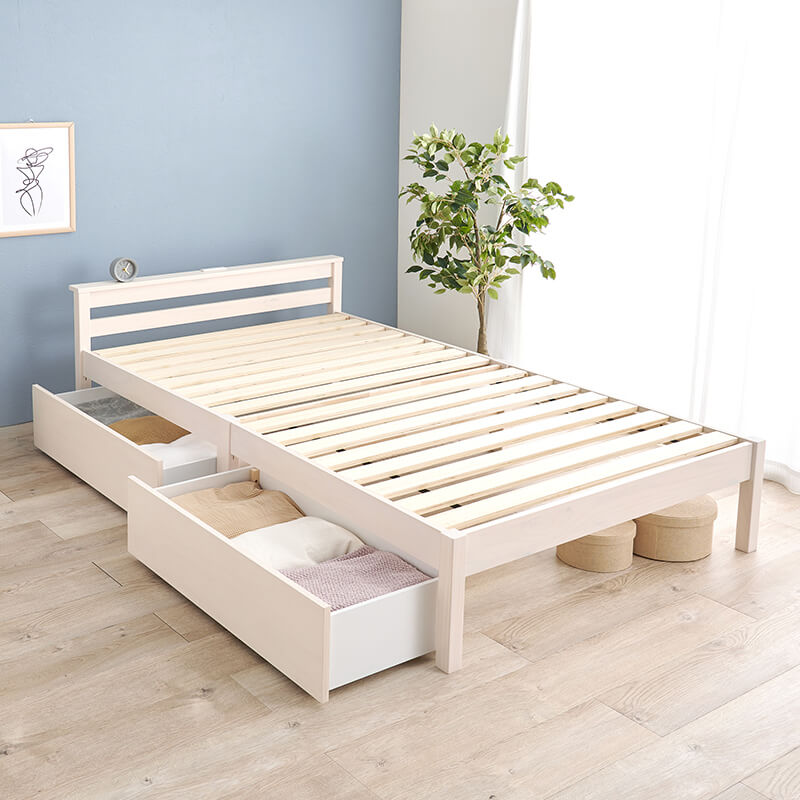 [シングル/セミダブル][フレーム単品orマットレスセット] 3分で組立できるすのこベッド 引き出しつき NEJILESS