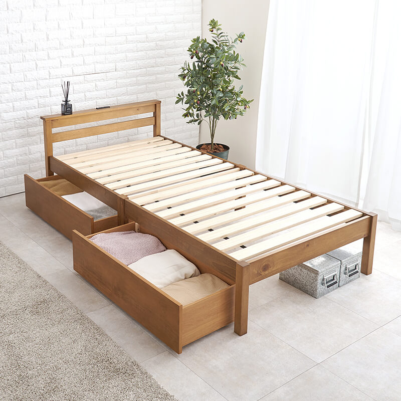 [シングル/セミダブル][フレーム単品orマットレスセット] 3分で組立できるすのこベッド 引き出しつき NEJILESS