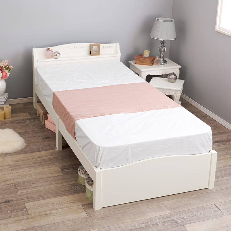 [シングル]3分で組立できる可愛いすのこベッド 宮棚コンセント付き NEJILESS（フレーム単品orマットレスセット）