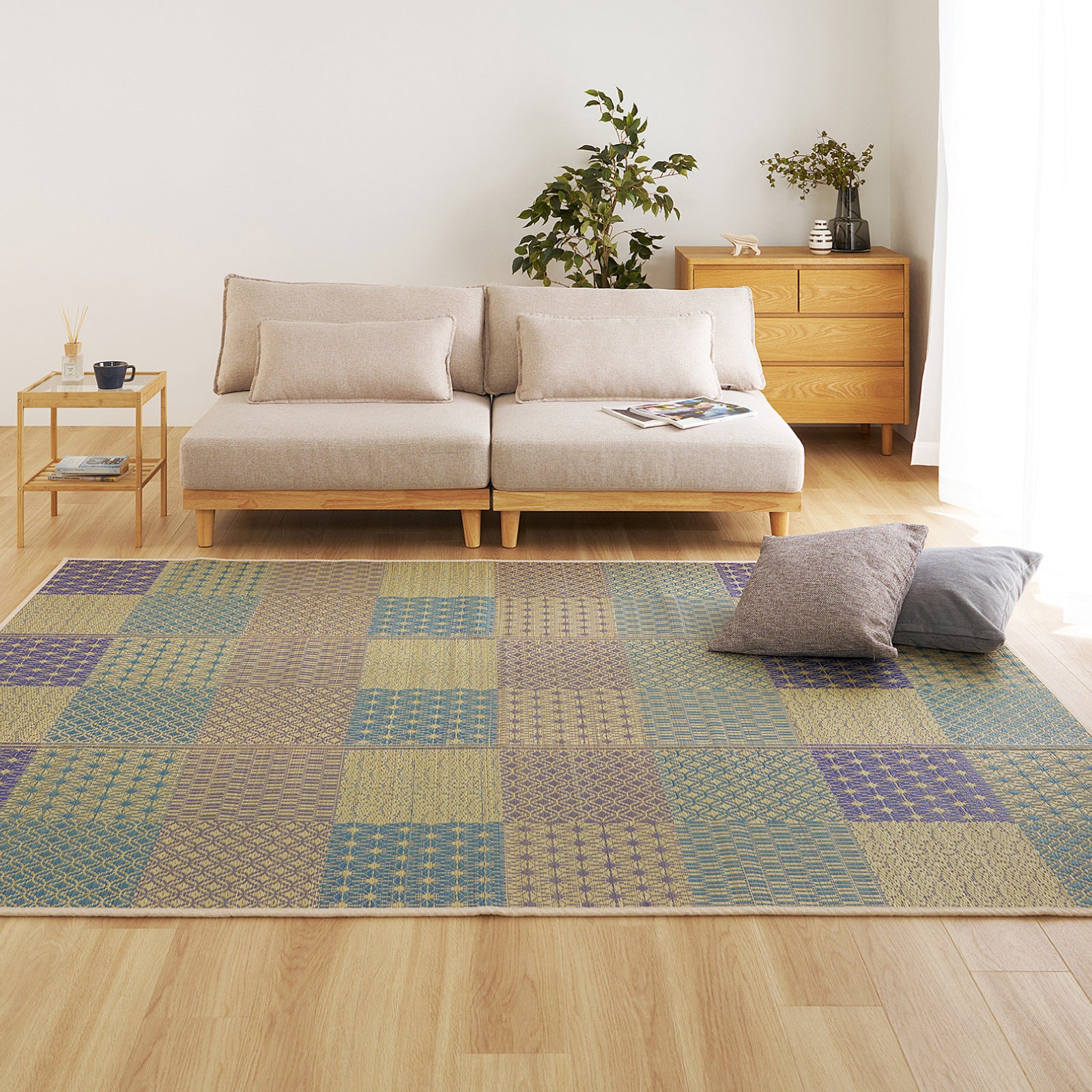 い草ラグ 240×300cm 市松模様 和モダン 裏貼り 夏用ラグ ブルー い草ラグ カーペット い草 ラグ 抗カビ 消臭 い草カーペット ござ