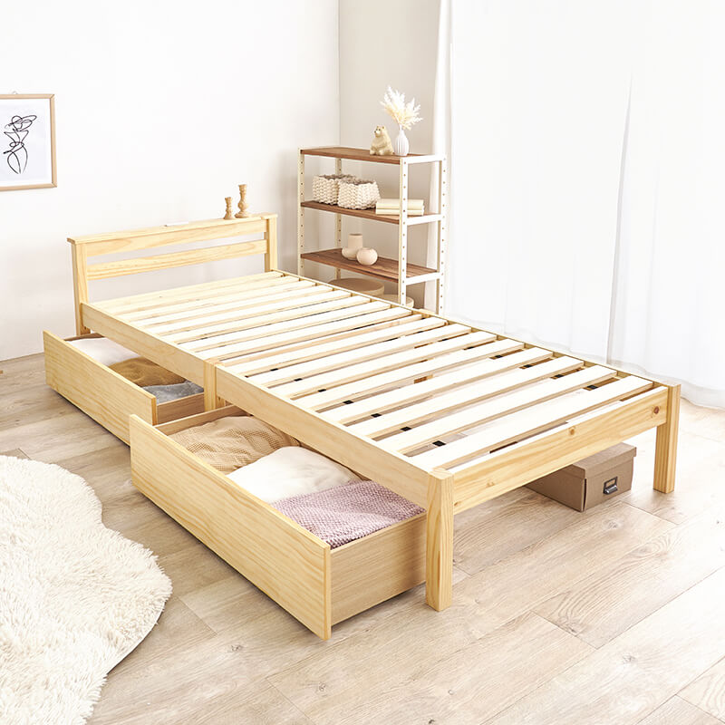 [シングル/セミダブル][フレーム単品orマットレスセット] 3分で組立できるすのこベッド 引き出しつき NEJILESS