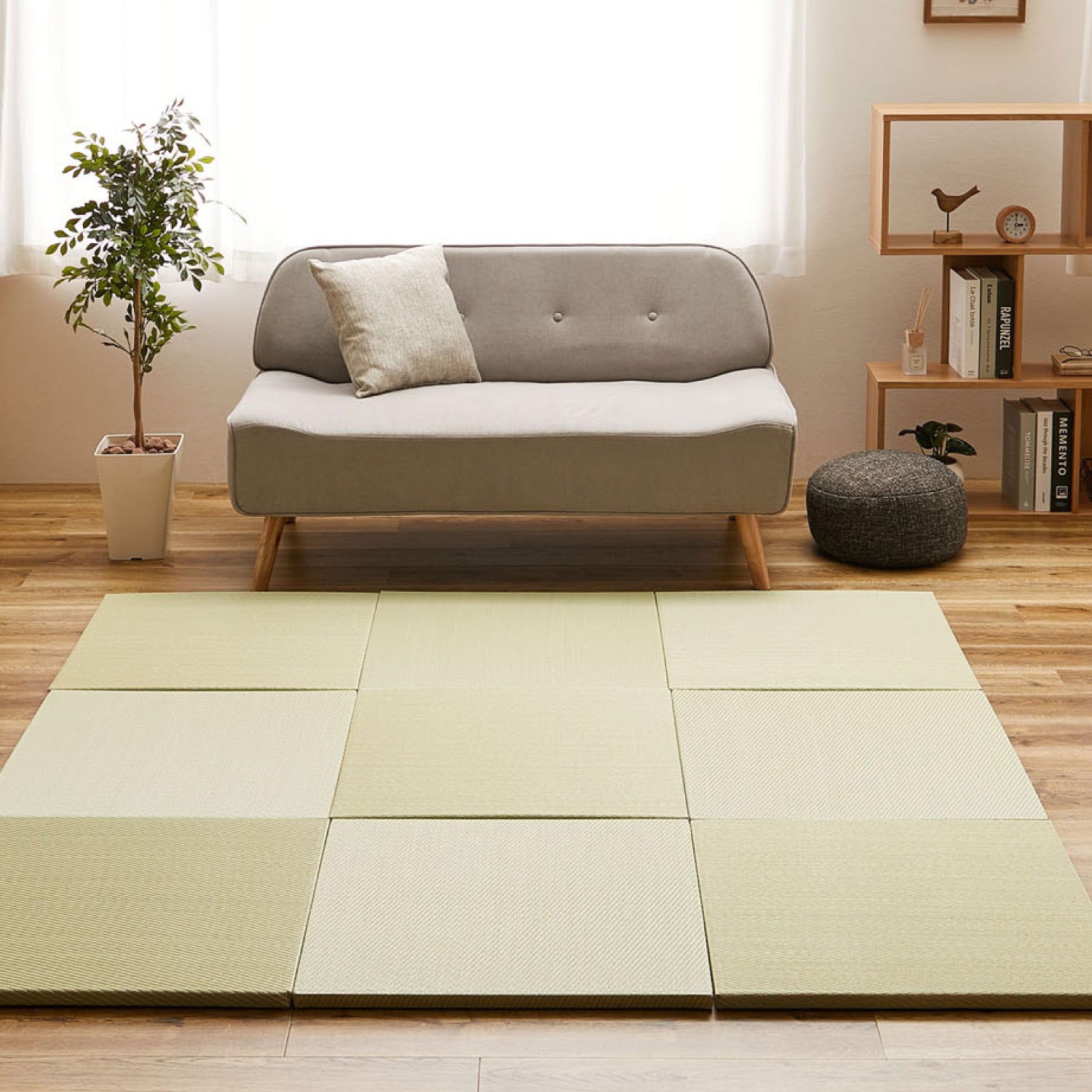 [大/小][単品/セット] 縁なし 水拭きできるい草風置き畳 フローリングに置く畳 滑り止め付き 綾模様（あやもよう）