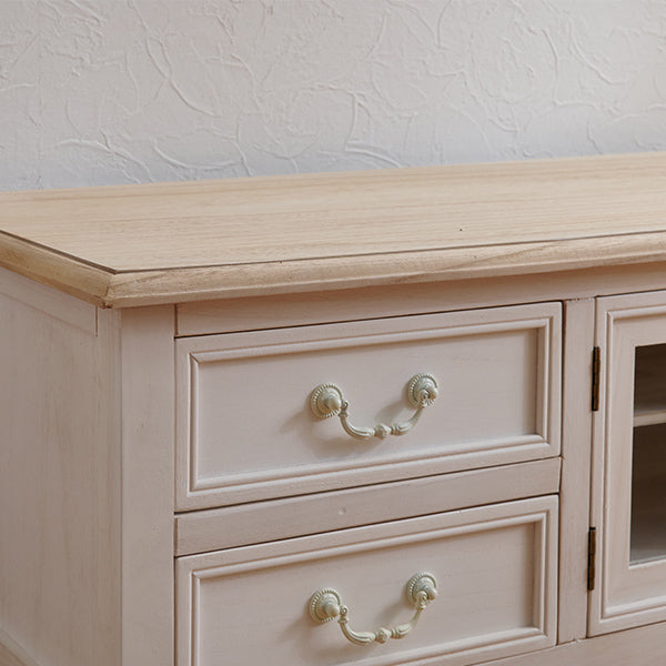 ローチェスト テレビボード フレンチアンティーク調 ガラス扉付き 完成