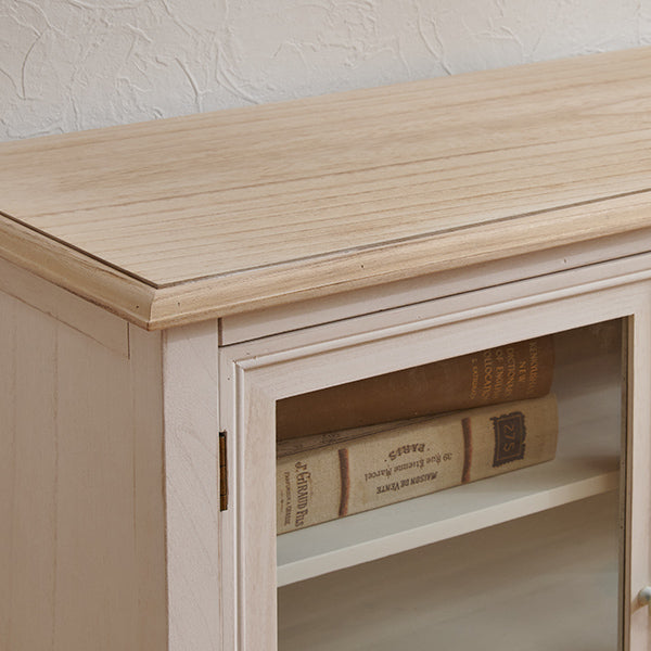 [幅80] フレンチアンティーク調 チェスト ガラス扉付き 引き出し2杯 完成品 Chouchou