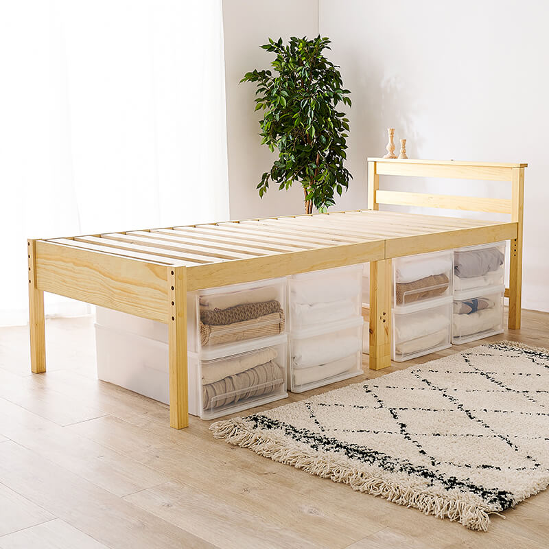 [シングル] すのこベッド 高さ調整3段階 コンセント付き ハイタイプ LOG（フレーム単品）