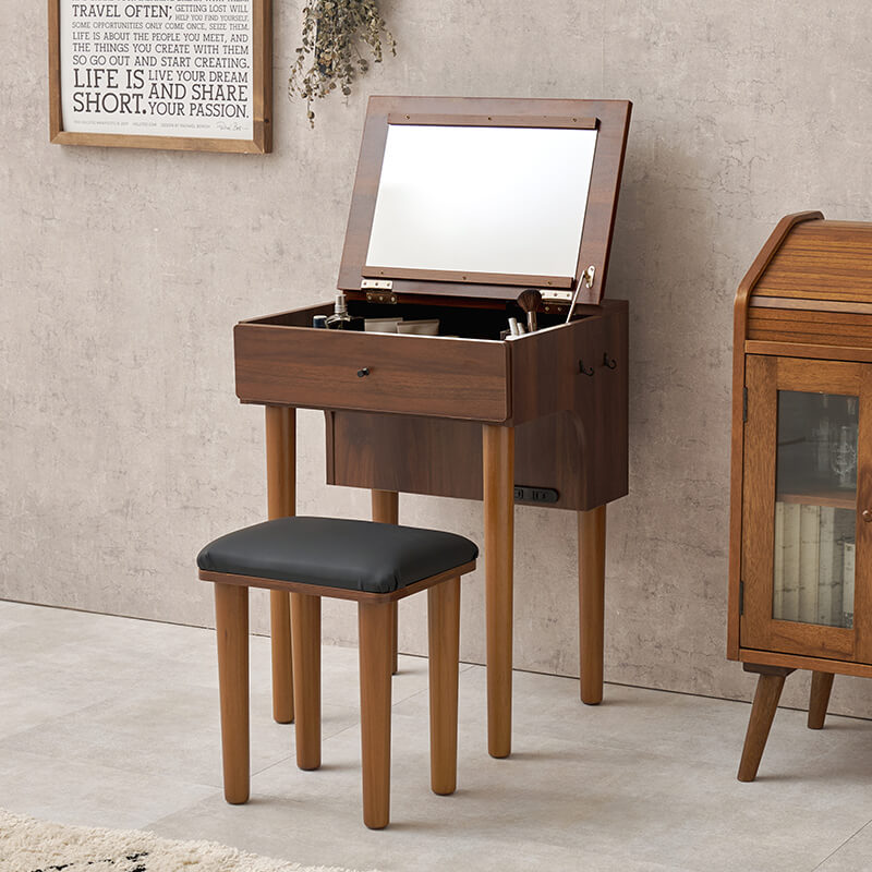 [幅50] ドレッサーデスク コンセント付き スツールセット LEDライト付き・なし More
