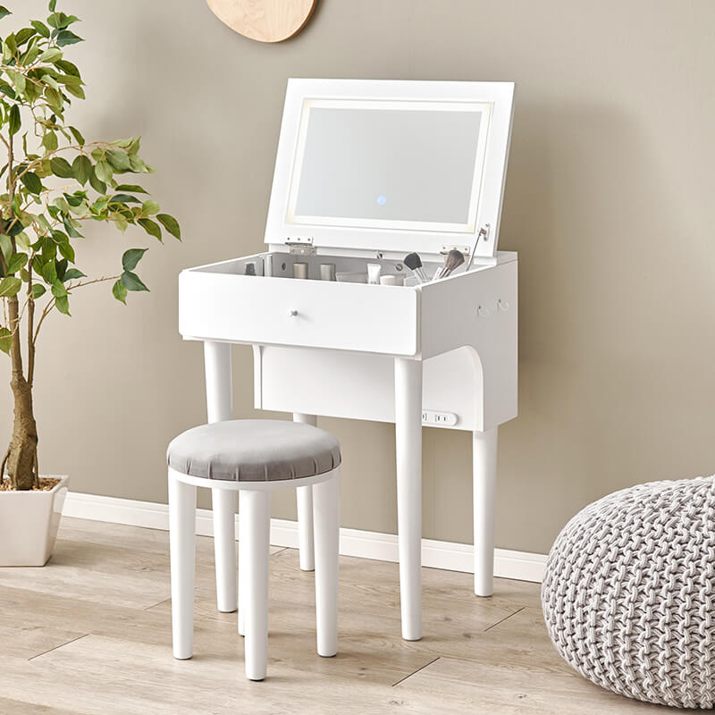 [幅50] ドレッサーデスク コンセント付き スツールセット LEDライト付き・なし More