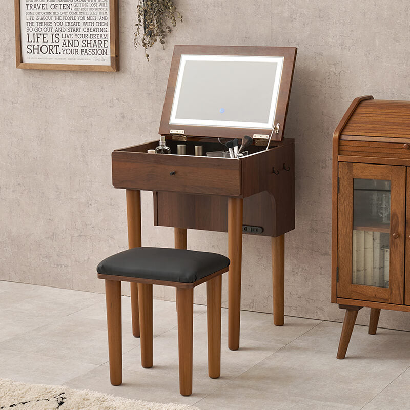 [幅50] ドレッサーデスク コンセント付き スツールセット LEDライト付き・なし More