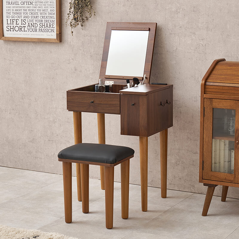 [幅51] ドレッサーデスク コンセント付き スツールセット LEDライト付き・なし More