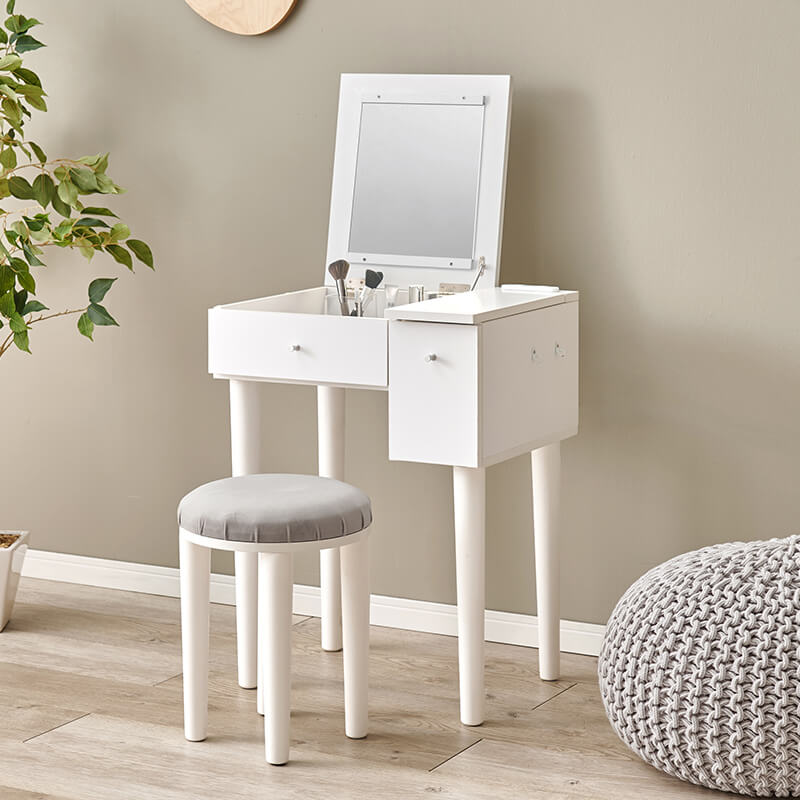 [幅51] ドレッサーデスク コンセント付き スツールセット LEDライト付き・なし More