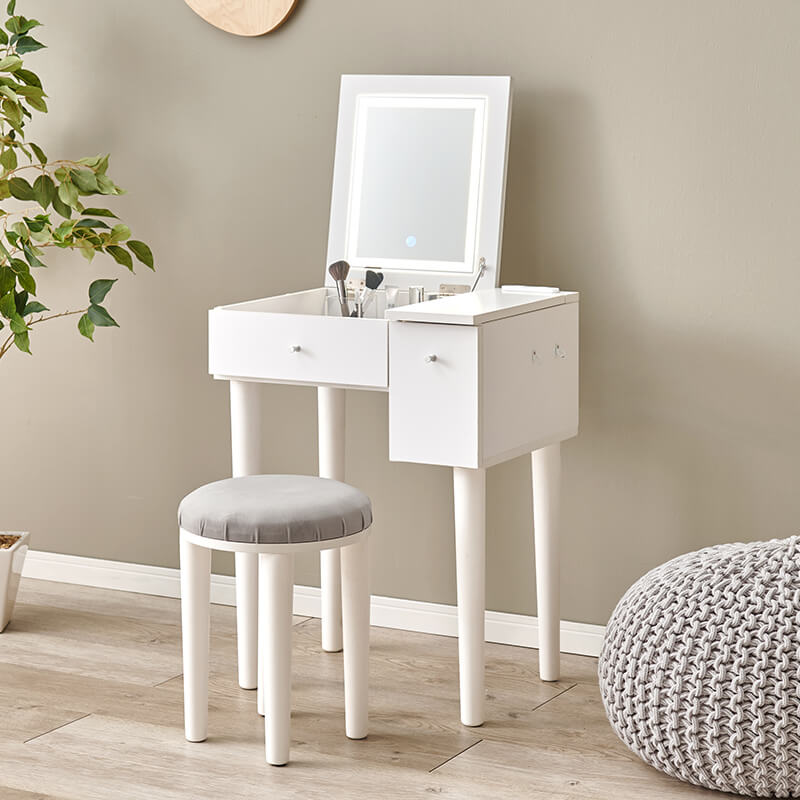 [幅51] ドレッサーデスク コンセント付き スツールセット LEDライト付き・なし More