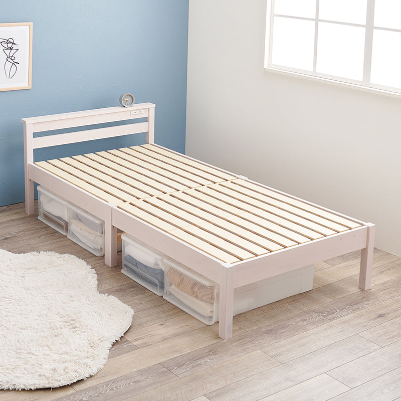 [シングル]3分で組立できるすのこベッド スタンダードタイプ 頑丈 コンセント付き NEJILESS（フレーム単品orマットレスセット）