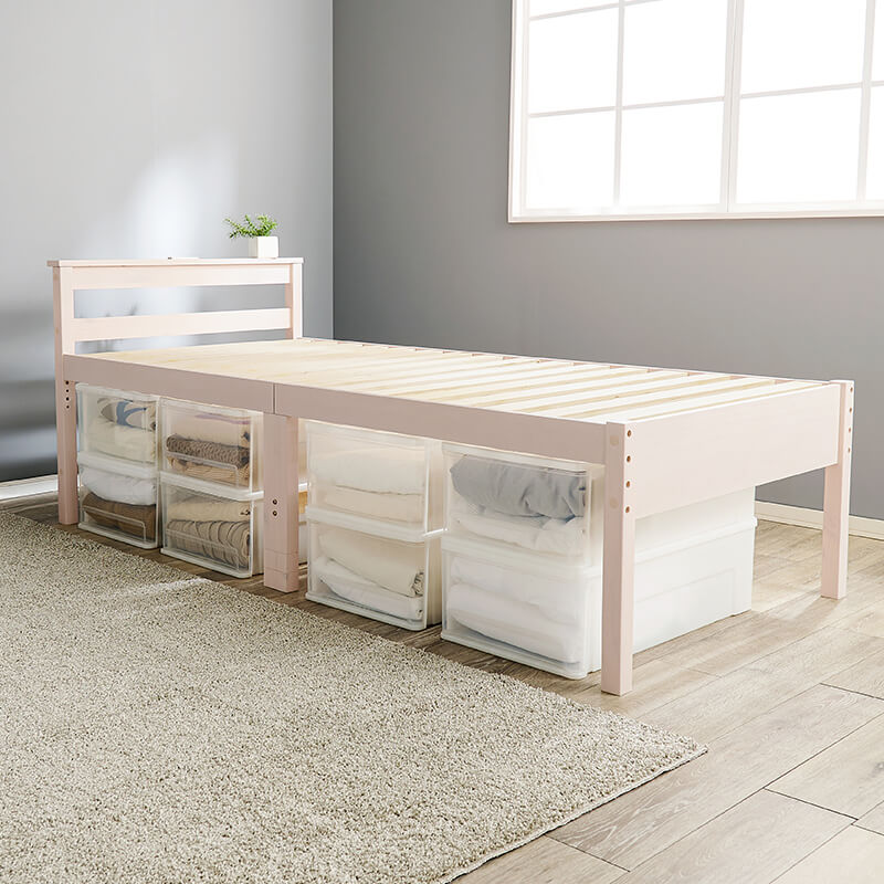 敷き布団OK＞高さ調整3段階 すのこベッド シングル 棚付き ハイタイプ