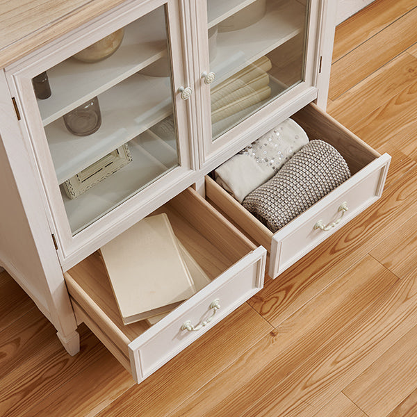 チェスト フレンチアンティーク調 ガラス扉付き 引き出し2杯 完成品