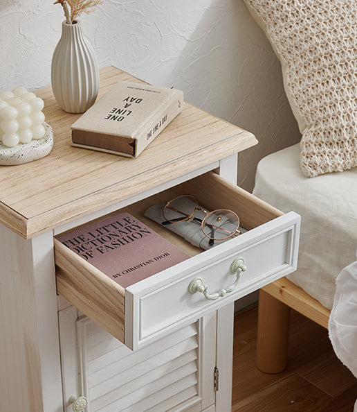 サイドテーブル 引き出し 扉収納付き フレンチアンティーク調 完成品