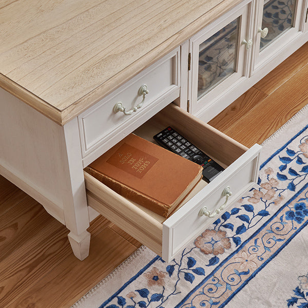 ローチェスト テレビボード フレンチアンティーク調 ガラス扉付き 完成