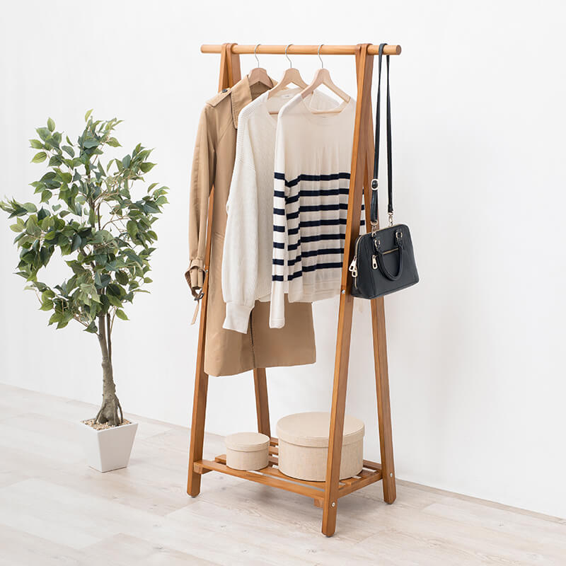 [幅80] シンプルな木製ハンガーラック 棚付き Cloth
