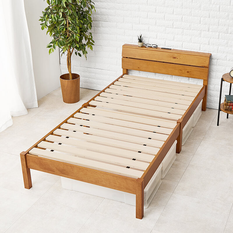 [シングル]3分で組立できるすのこベッド スタンダードタイプ コンセント付き（フレーム単品orマットレスセット） NEJILESS