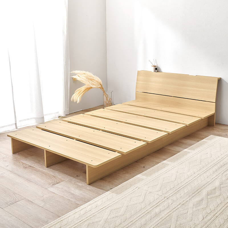 木目調ステージベッド 宮棚コンセント付き（フレーム単品orマットレス