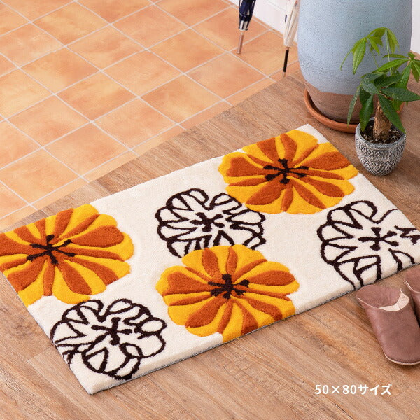 玄関マット クラシック花柄 ウール系 布張り 77×120cm 洗える玄関マット 約70×120cm マット 花柄 アクセントマット 室内 屋内