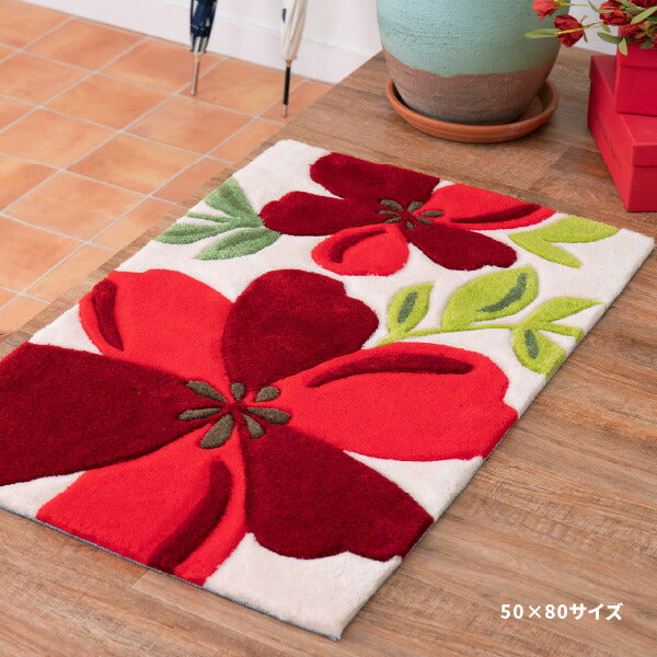 洗える玄関マット 約50×80cm マット 花柄 アクセントマット 室内
