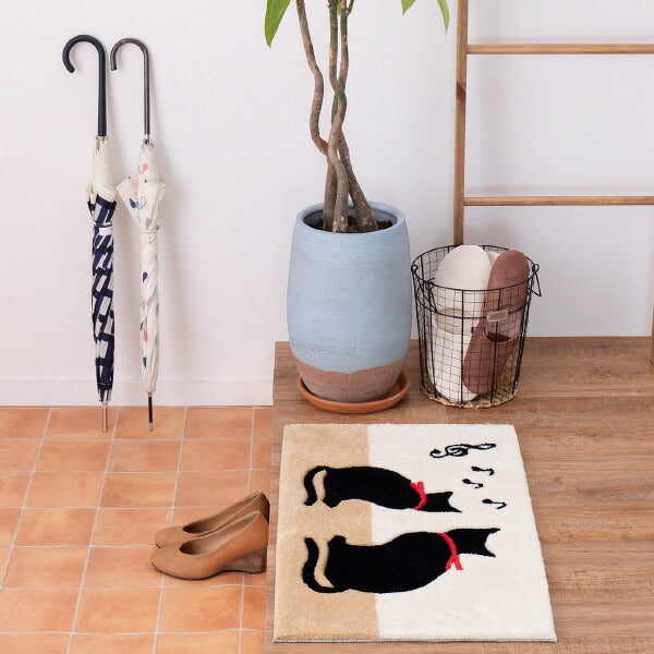 洗える玄関マット 約45×75cm マット 猫柄 ねこ 黒猫 くろねこ 猫