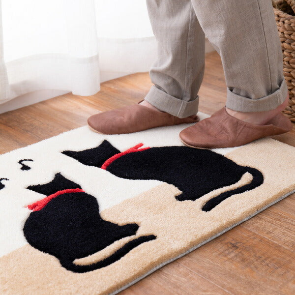 洗える玄関マット 約45×75cm マット 猫柄 ねこ 黒猫 くろねこ 猫