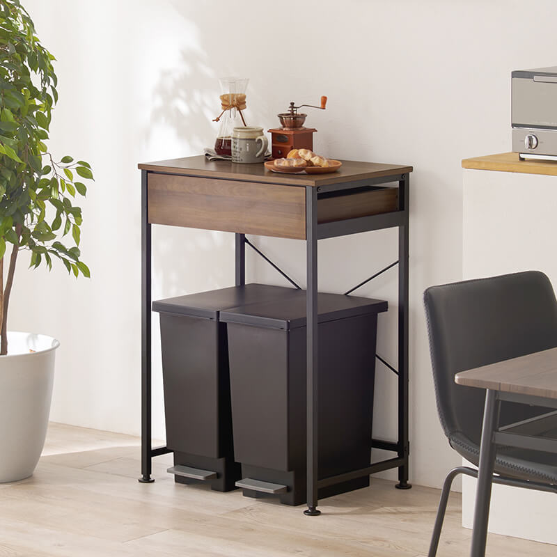 [幅60.5/80.5] ゴミ箱上キッチンラック 引き出し付き