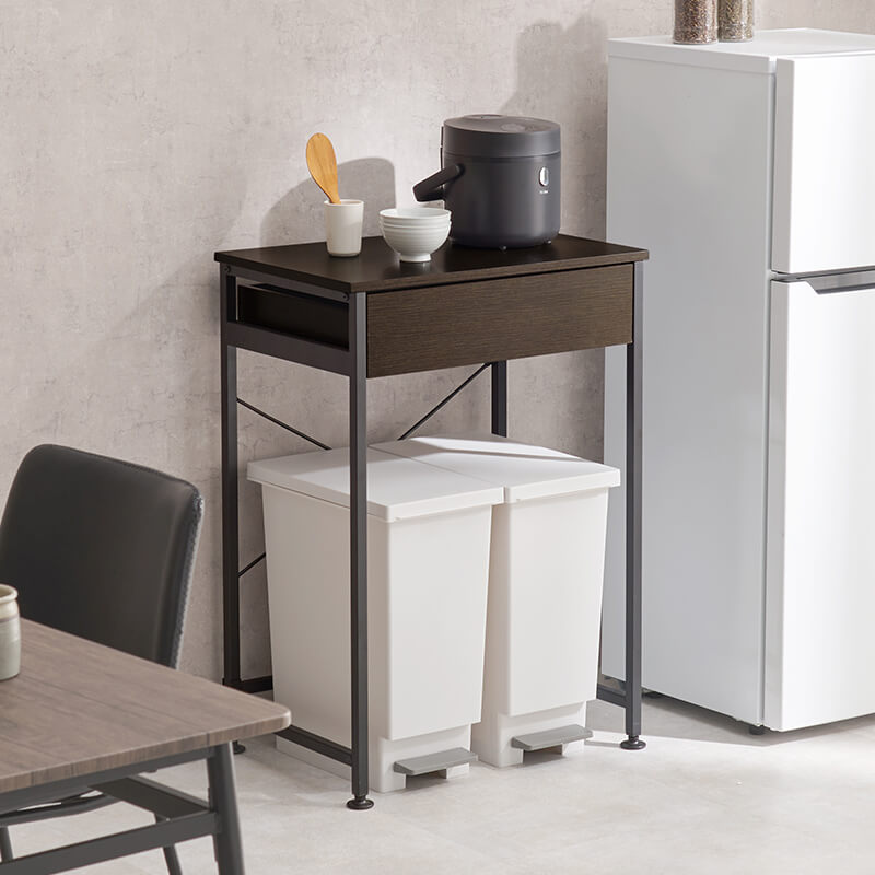 [幅60.5/80.5] ゴミ箱上キッチンラック 引き出し付き