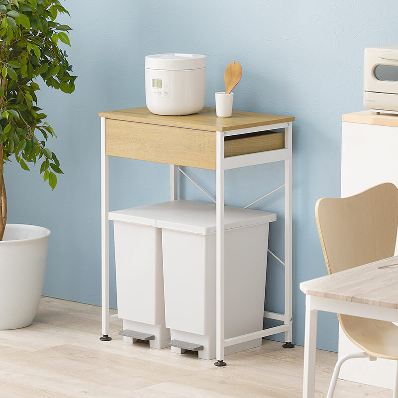 [幅60.5/80.5] ゴミ箱上キッチンラック 引き出し付き