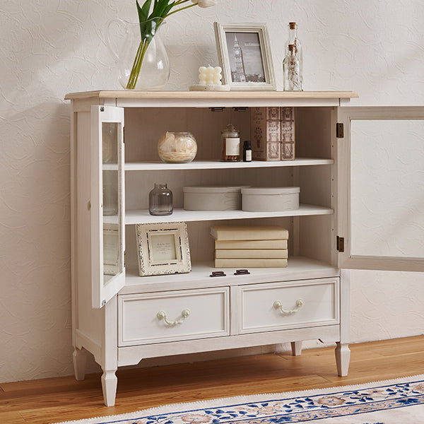 チェスト フレンチアンティーク調 ガラス扉付き 引き出し2杯 完成品